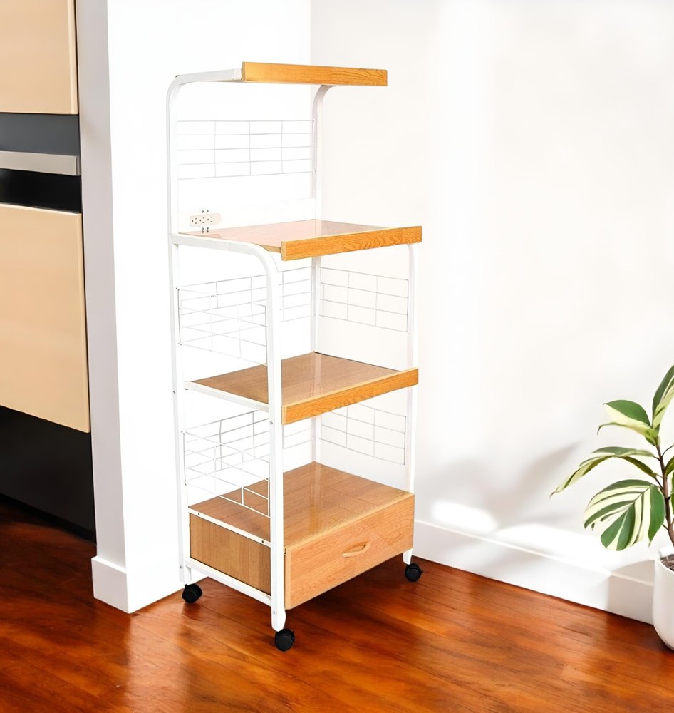 Carrito de cocina con ruedas de 26" blanco y natural con almacenamiento