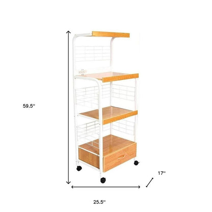 Carrito de cocina con ruedas de 26" blanco y natural con almacenamiento