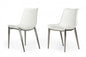 Set of Two White and Silver Upholstered Faux Leather Dining Side Chairs