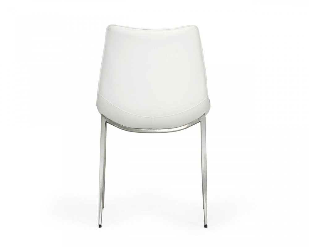 Set of Two White and Silver Upholstered Faux Leather Dining Side Chairs