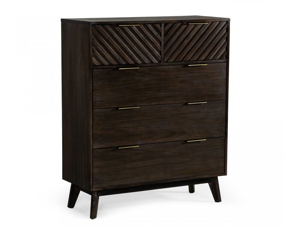 Cómoda de cinco cajones de madera maciza de acacia oscura de 39"
