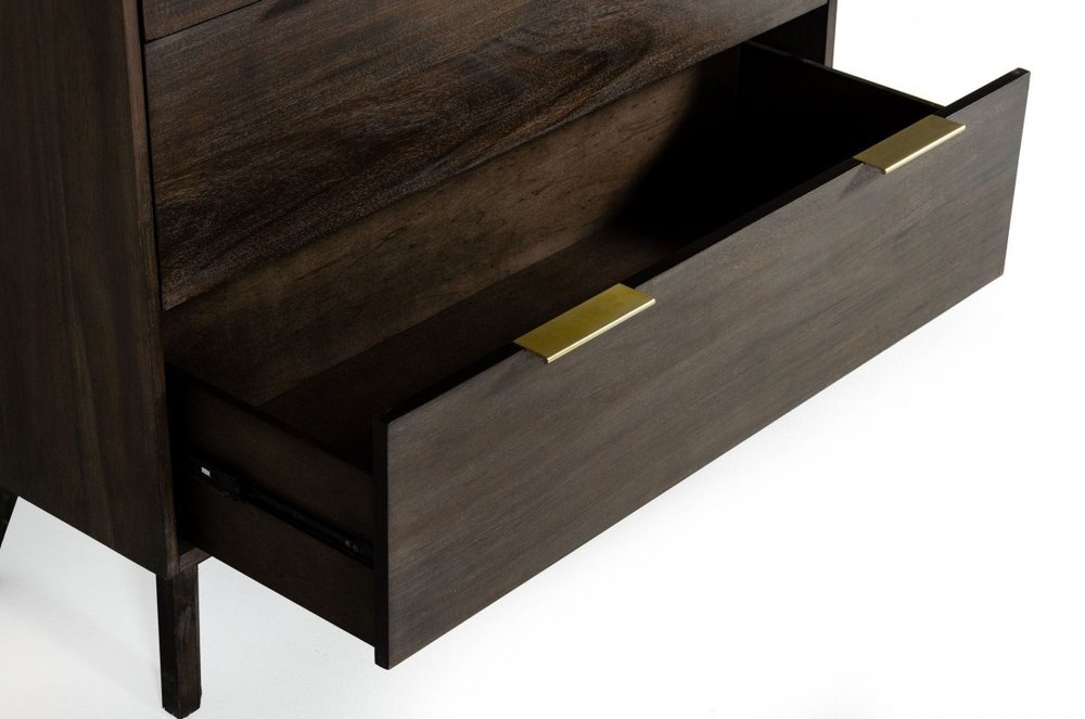 Cómoda de cinco cajones de madera maciza de acacia oscura de 39"