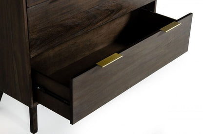 Cómoda de cinco cajones de madera maciza de acacia oscura de 39"
