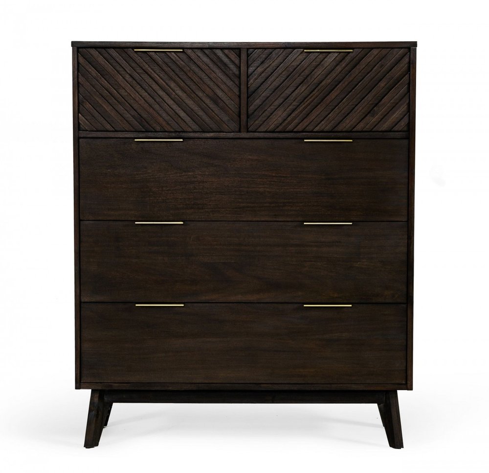 Cómoda de cinco cajones de madera maciza de acacia oscura de 39"