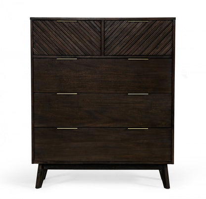 Cómoda de cinco cajones de madera maciza de acacia oscura de 39"