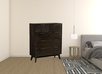 Cómoda de cinco cajones de madera maciza de acacia oscura de 39"