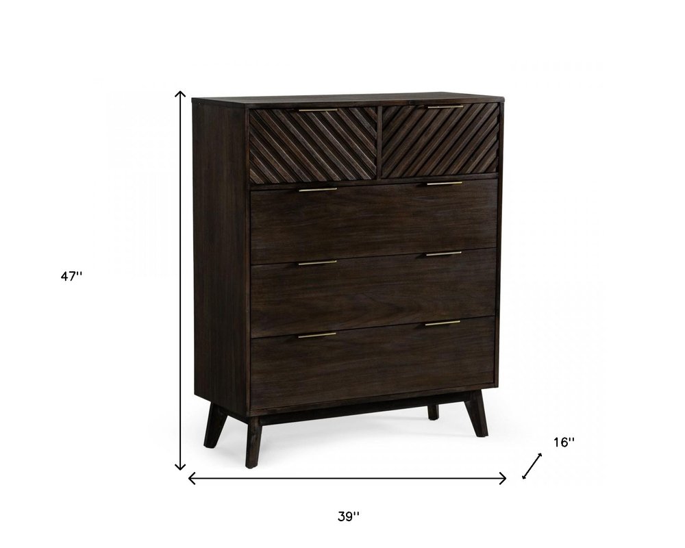 Cómoda de cinco cajones de madera maciza de acacia oscura de 39"