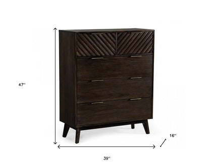 Cómoda de cinco cajones de madera maciza de acacia oscura de 39"
