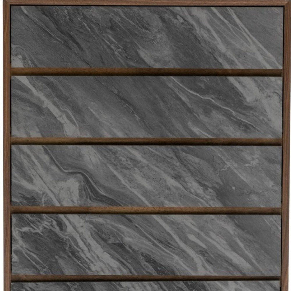 Cómoda de cinco cajones de madera manufacturada de 30" en nogal y gris