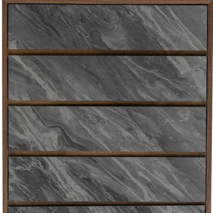 Cómoda de cinco cajones de madera manufacturada de 30" en nogal y gris
