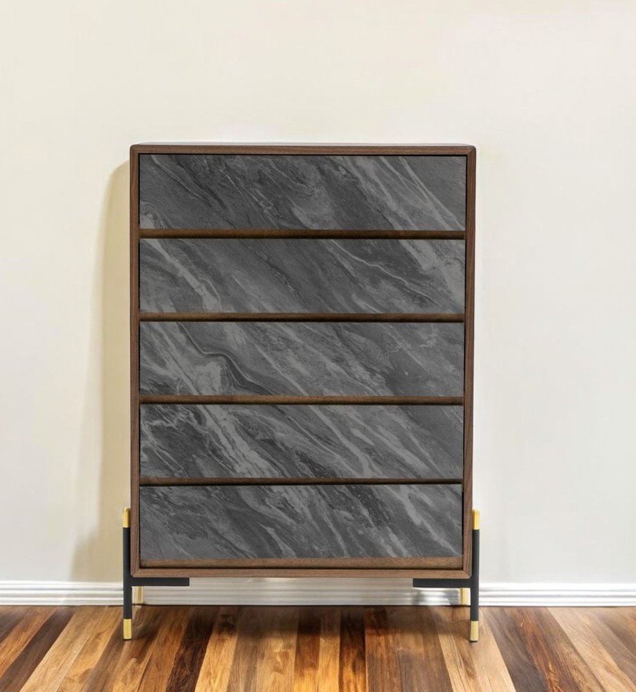 Cómoda de cinco cajones de madera manufacturada de 30" en nogal y gris