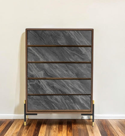Cómoda de cinco cajones de madera manufacturada de 30" en nogal y gris