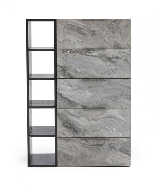 Cómoda de cinco cajones de madera manufacturada gris de 35"