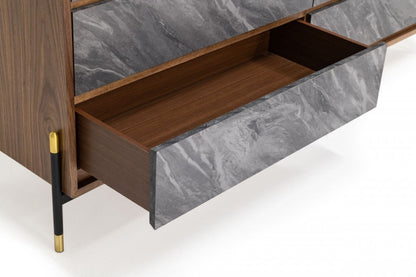 Cómoda de cinco cajones de madera manufacturada de 30" en nogal y gris