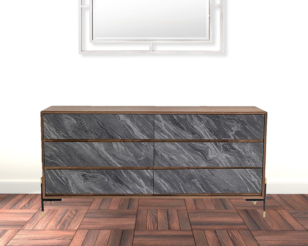 Cómoda de cinco cajones de madera manufacturada de 30" en nogal y gris