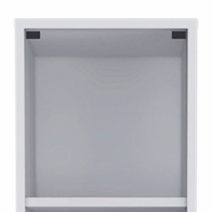 Mueble de baño blanco con puerta de cristal y cajones deslizantes