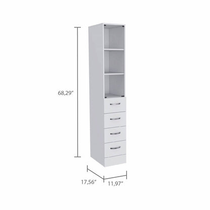 Mueble de baño blanco con puerta de cristal y cajones deslizantes