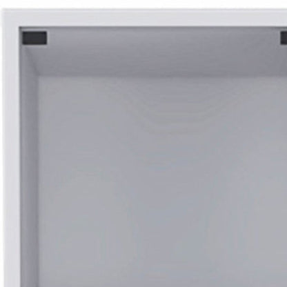 Mueble de baño blanco con puerta de cristal y cajones deslizantes