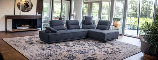 Sofá y chaise longue fijos en forma de L, de dos piezas, 100 % poliéster, color azul