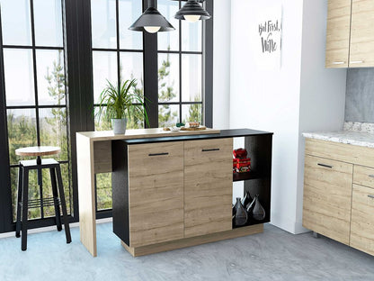 Isla de cocina de 59" con almacenamiento, color natural y negro
