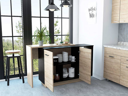 Isla de cocina de 59" con almacenamiento, color natural y negro