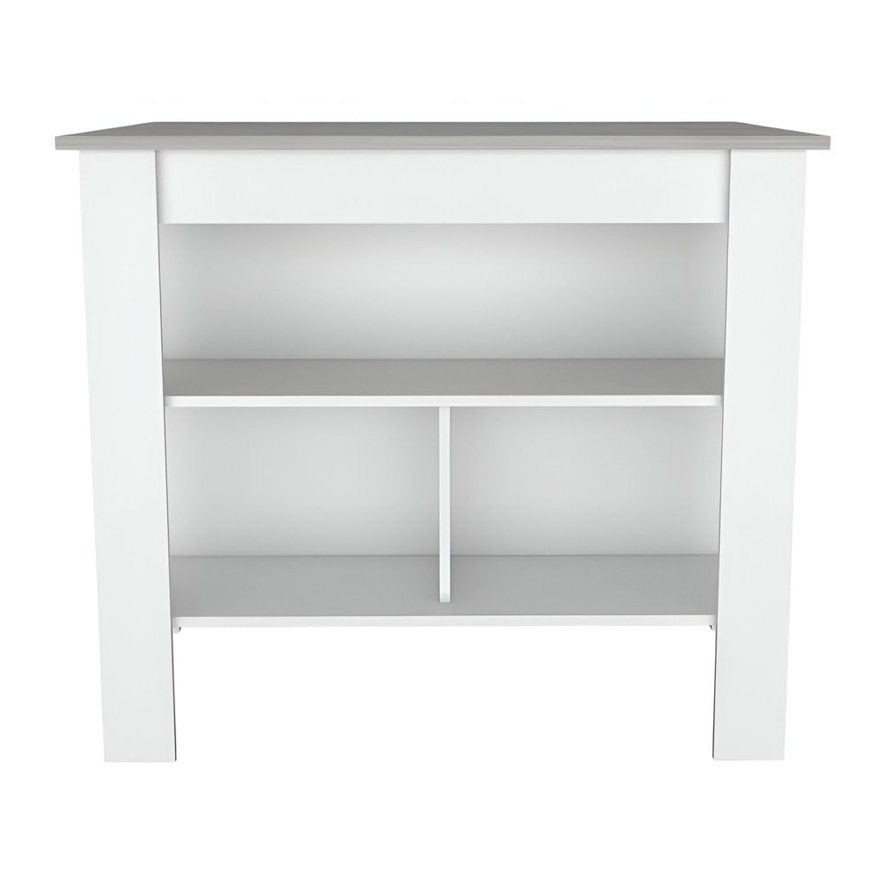 Isla de cocina blanca y gris de 41" con almacenamiento