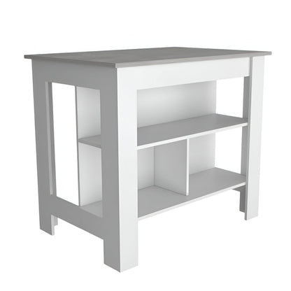 Isla de cocina blanca y gris de 41" con almacenamiento