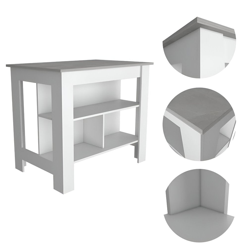 Isla de cocina blanca y gris de 41" con almacenamiento