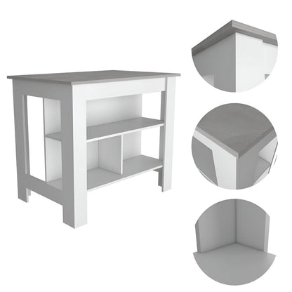 Isla de cocina blanca y gris de 41" con almacenamiento
