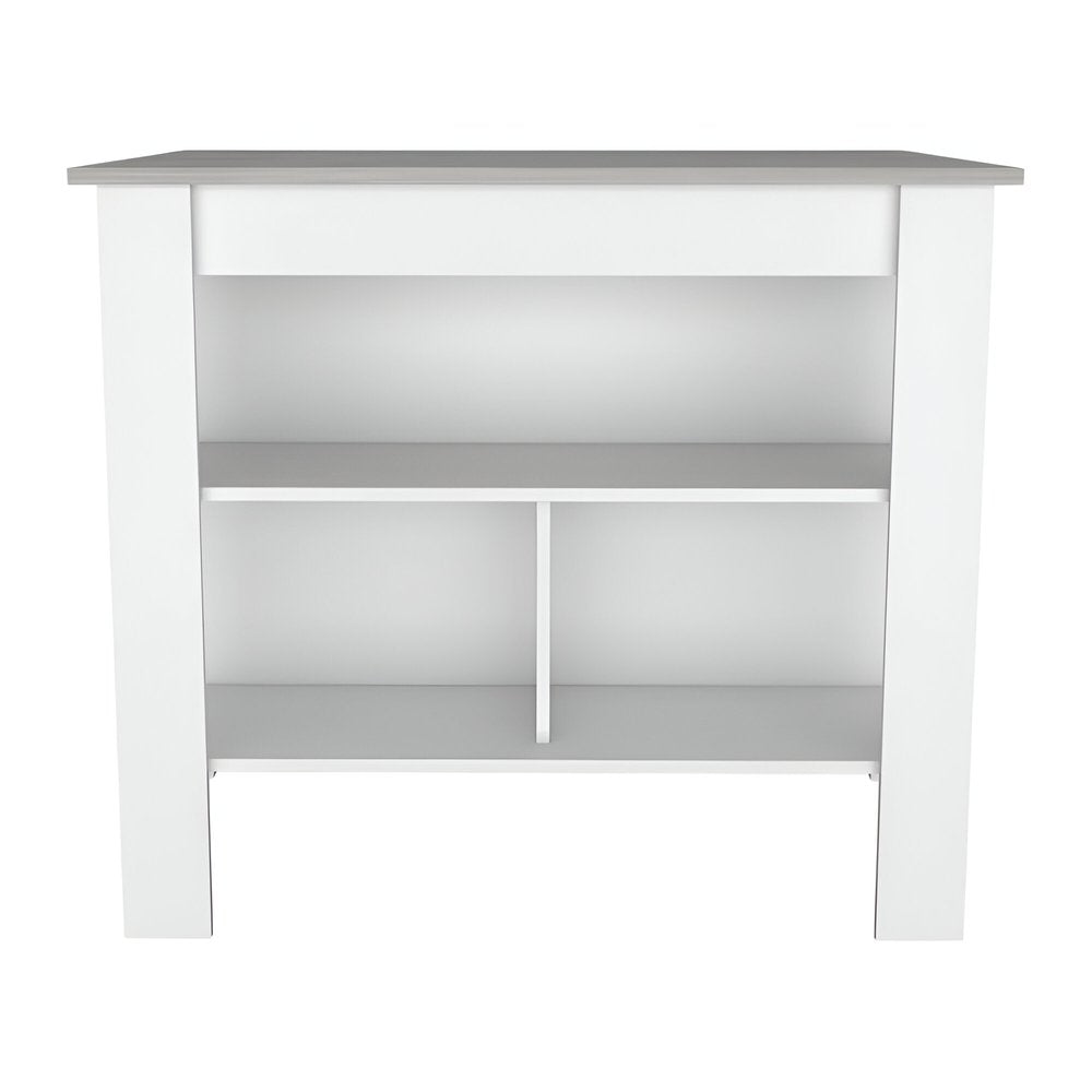 Isla de cocina blanca y gris de 41" con almacenamiento