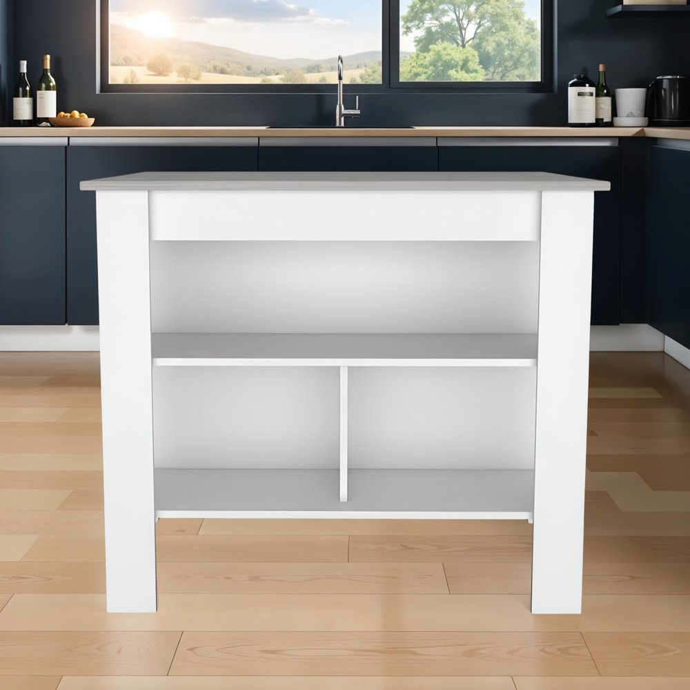 Isla de cocina blanca y gris de 41" con almacenamiento