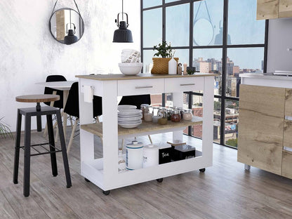 Carrito de cocina con ruedas de 40" blanco y marrón con almacenamiento