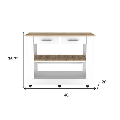 Carrito de cocina con ruedas de 40" blanco y marrón con almacenamiento