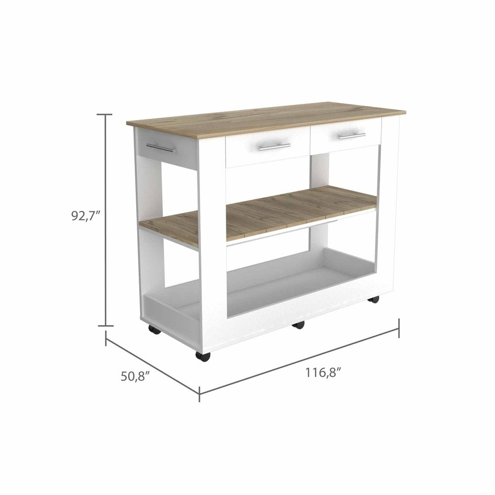 Carrito de cocina con ruedas de 40" blanco y marrón con almacenamiento