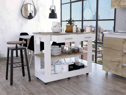 Carrito de cocina con ruedas de 40" blanco y marrón con almacenamiento