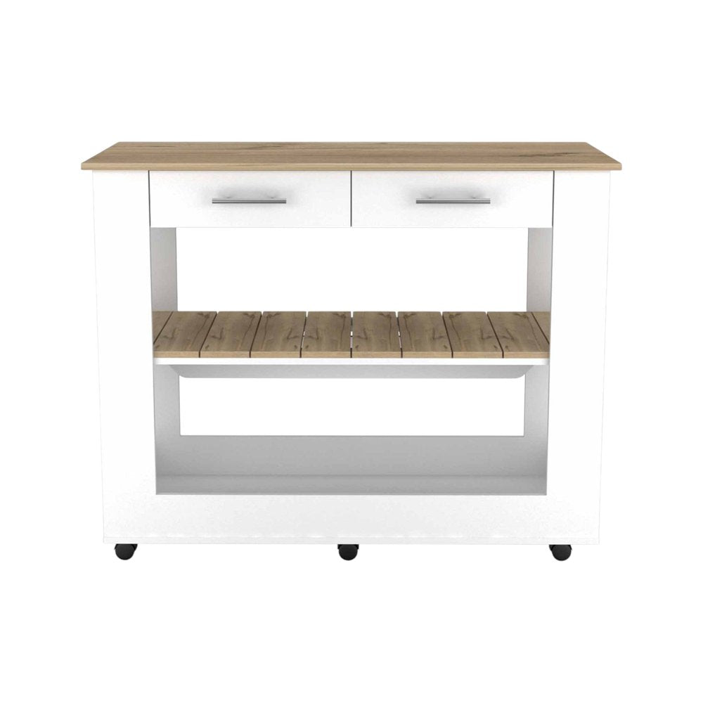 Carrito de cocina con ruedas de 40" blanco y marrón con almacenamiento