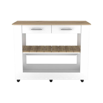 Carrito de cocina con ruedas de 40" blanco y marrón con almacenamiento