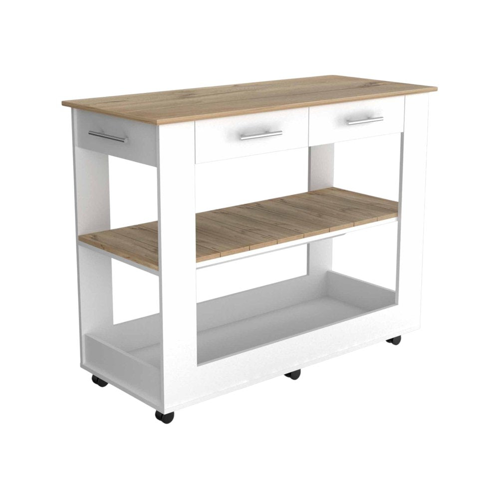 Carrito de cocina con ruedas de 40" blanco y marrón con almacenamiento
