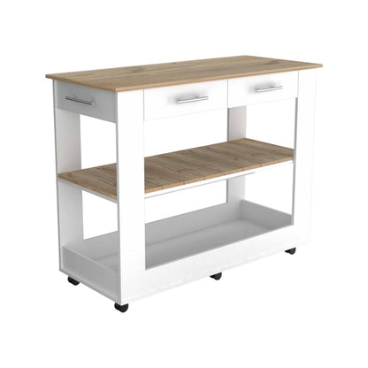 Carrito de cocina con ruedas de 40" blanco y marrón con almacenamiento