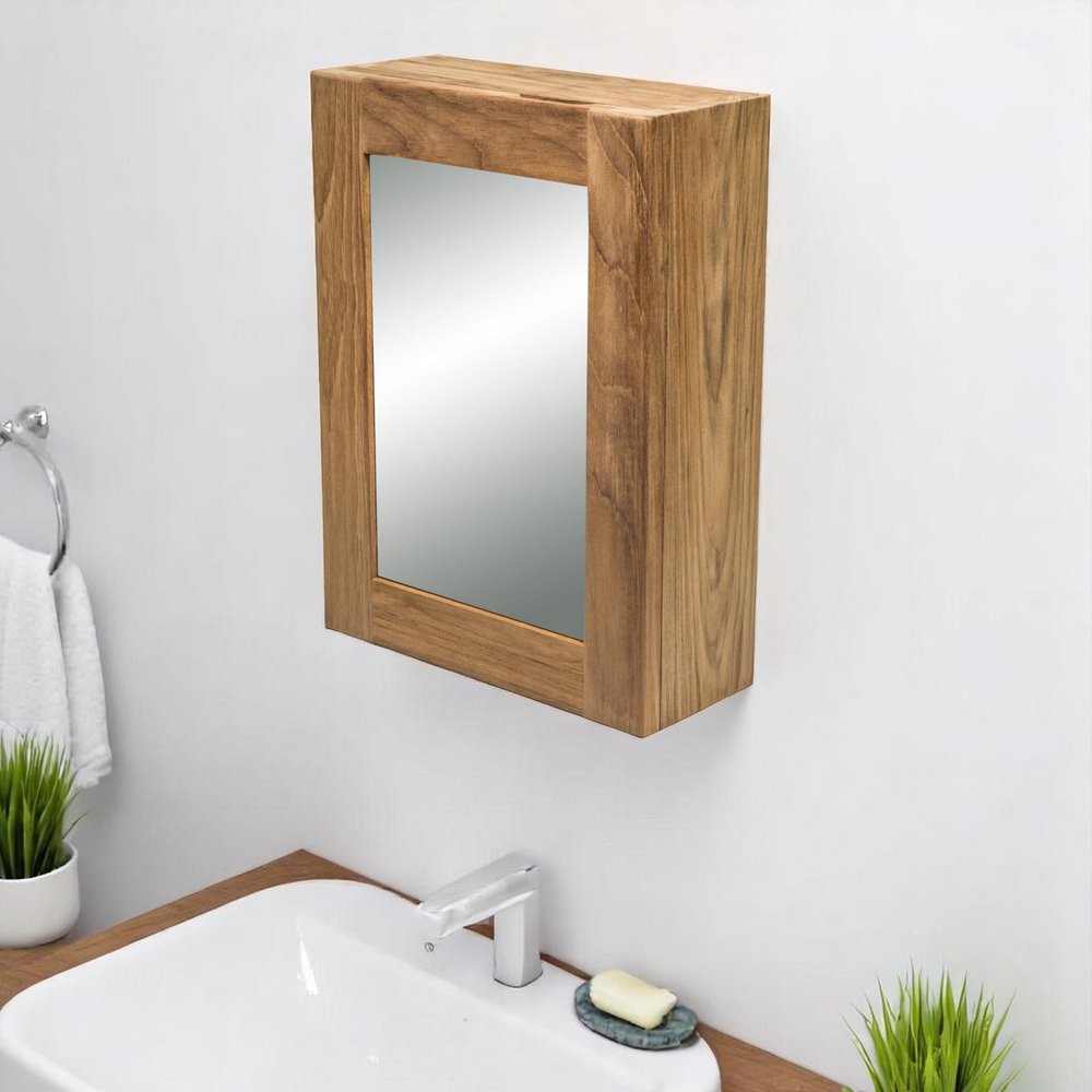 Solid Teak Mirrored Hanging Medicine Cabinet