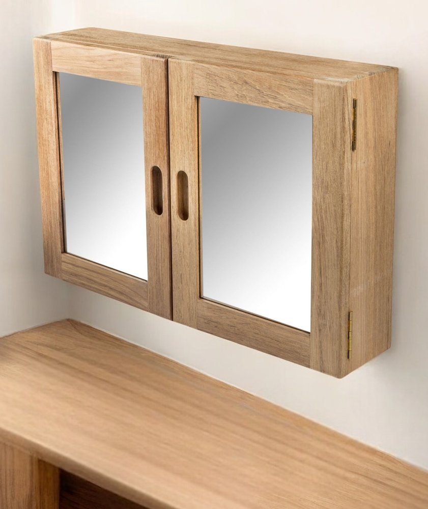 Traditional Solid Teak Double Door Mirrored Medicine Cabinet