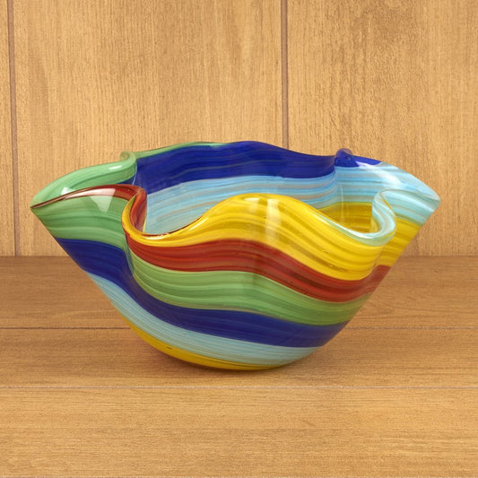8" Rainbow Murano Glass Wavy Serving Bowl