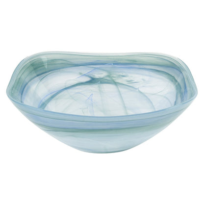 10" Aqua Blue And White Alabaster Glass Square Salad Bowl