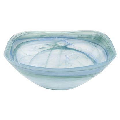10" Aqua Blue And White Alabaster Glass Square Salad Bowl