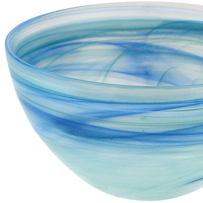 Set of Two 6" Aqua Blue And White Alabaster Glass Round Candy or Nut Bowls