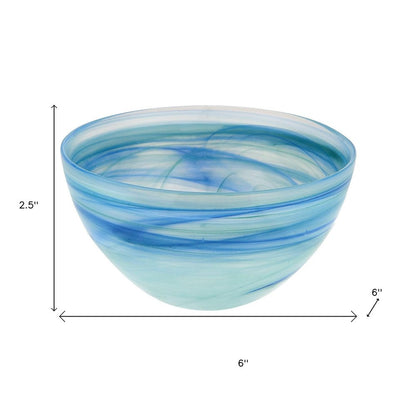 Set of Two 6" Aqua Blue And White Alabaster Glass Round Candy or Nut Bowls
