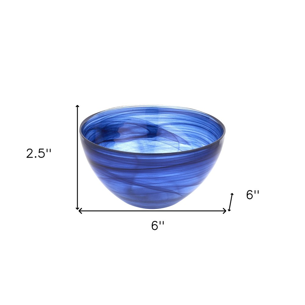 6" Cobalt And White Alabaster Glass Round Candy or Nut Bowl