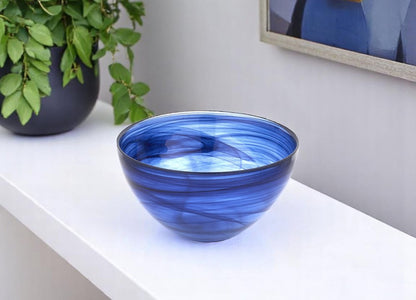 6" Cobalt And White Alabaster Glass Round Candy or Nut Bowl