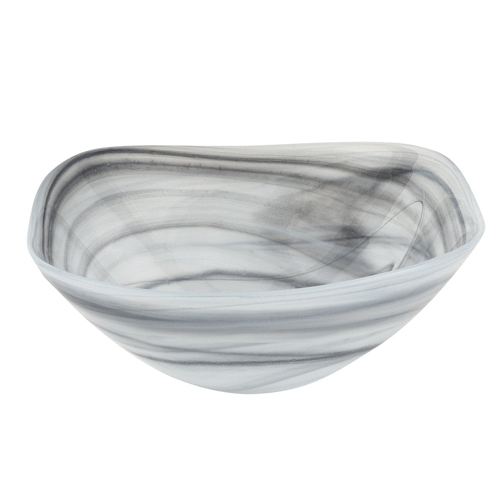 Set of Two 6" Gray And White Alabaster Glass Square Candy or Nut Bowls