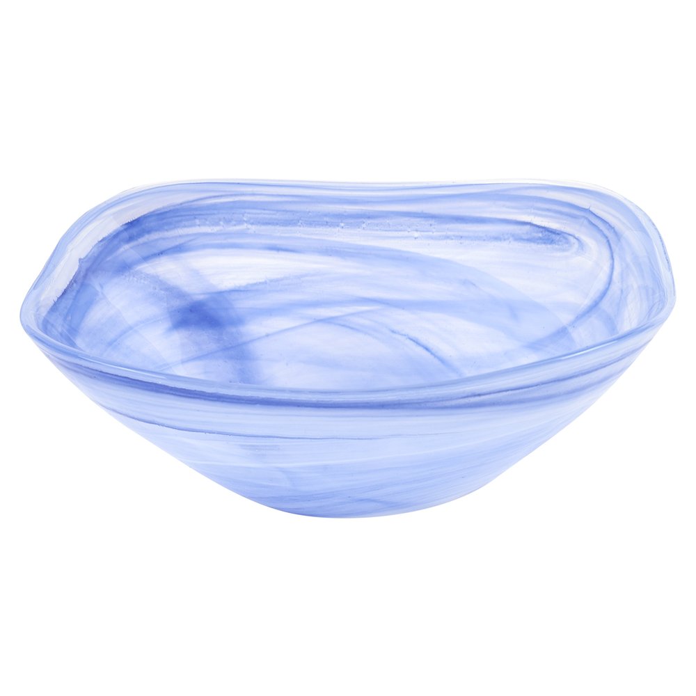 Set of Two 6" Blue And White Alabaster Glass Square Candy or Nut Bowls